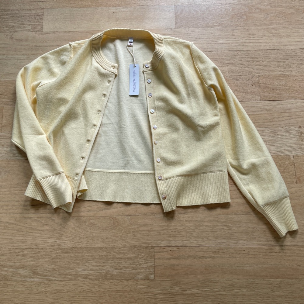 Yellow Cardigan Crewneck Button-Front Women's Sweater - NWT - Picture 2 of 4